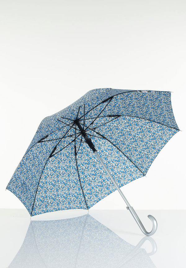 Lasessorrain-Automaattinen pitkä sateenvarjo - 8774-Sininen kukkakuosi-Sivusta