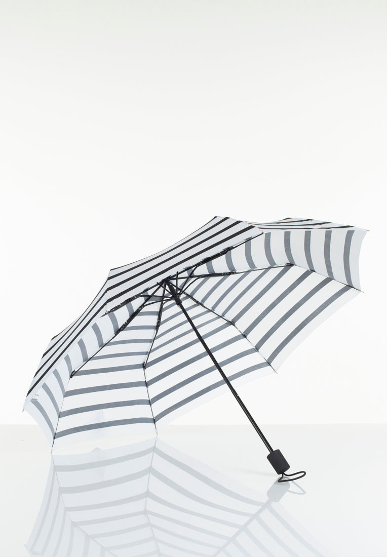 Lasessorrain-Kestävä kokoontaitettava sateenvarjo - 8775-Valkoinen mustilla raidoilla ja teräskehikolla-Sivusta