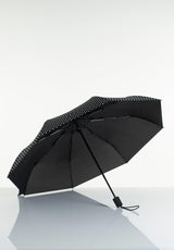 Lasessorrain-Kestävä kokoontaitettava sateenvarjo - 8775-Musta valkoisilla palloilla-Sivusta