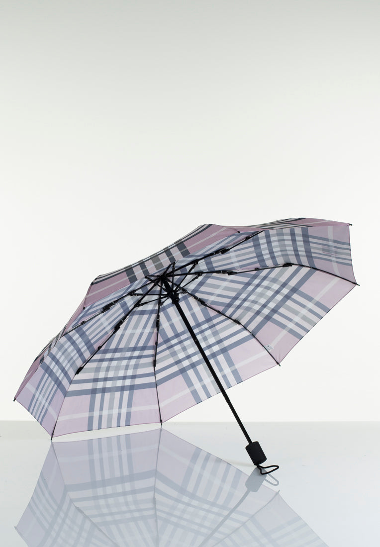 Lasessorrain-Kestävä kokoontaitettava sateenvarjo - 8775-Rosa ruutukuosi-Sivusta