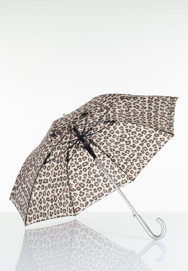 Lasessorrain-Automaattinen pitkä sateenvarjo - 8774-Beige pantterikuosi-Sivusta