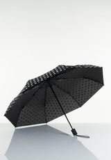 Lasessorrain-Kestävä kokoontaitettava sateenvarjo - 8775-Musta valkoisilla sydämillä-Sivusta