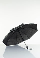 Lasessorrain-Kestävä kokoontaitettava sateenvarjo - 8775-Musta valkoisella ruudukolla-Sivusta