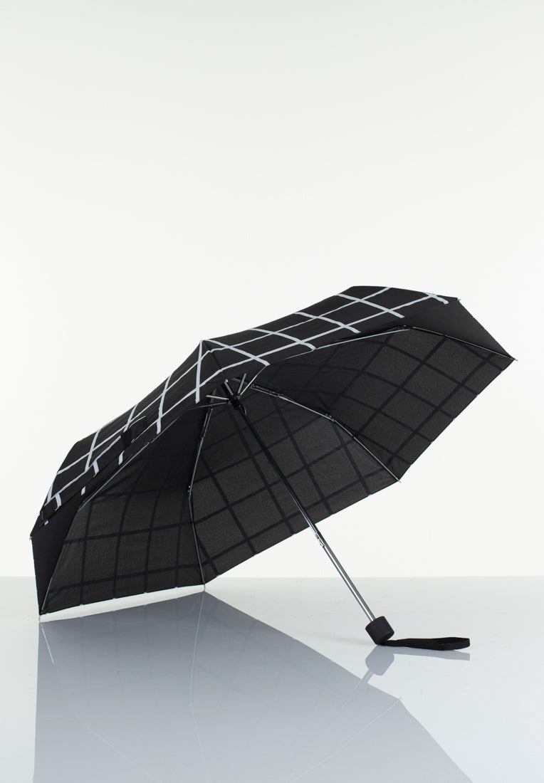 Lasessorrain-Edullinen kokoontaitettava sateenvarjo - 8790-Musta valkoisella ruudukolla-Sivusta