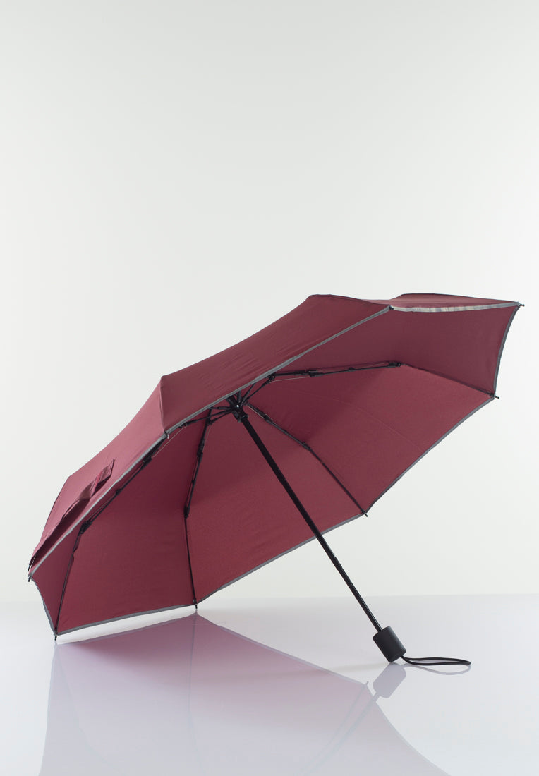 Lasessorrain-Kestävä kokoontaitettava sateenvarjo heijastavalla reunalla - 8775R-Viininpunainen-Sivusta