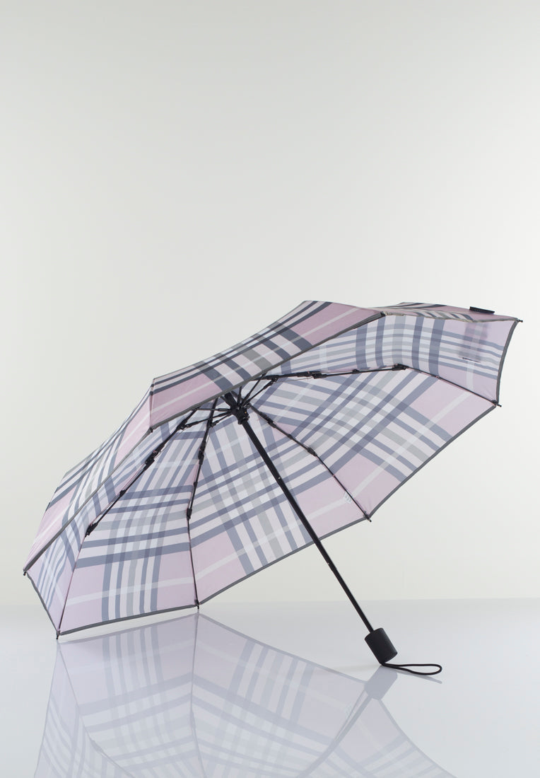Lasessorrain-Kestävä kokoontaitettava sateenvarjo heijastavalla reunalla - 8775R-Rosa ruutukuosi-Sivusta
