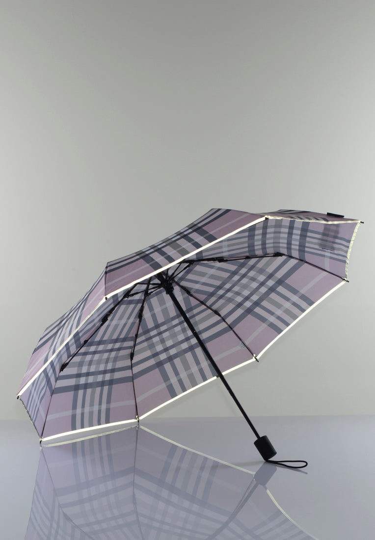 Kokoontaitettava sateenvarjo 3M heijastavalla reunalla Ruudullinen Rosa